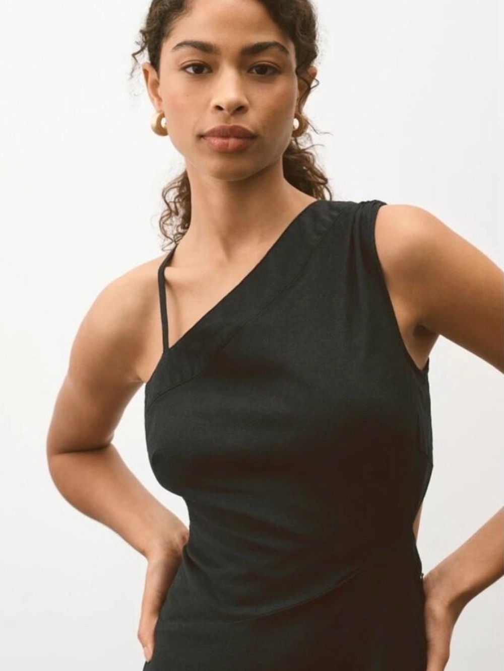 Anthropologie Black One-Shoulder Asymmetric Dress